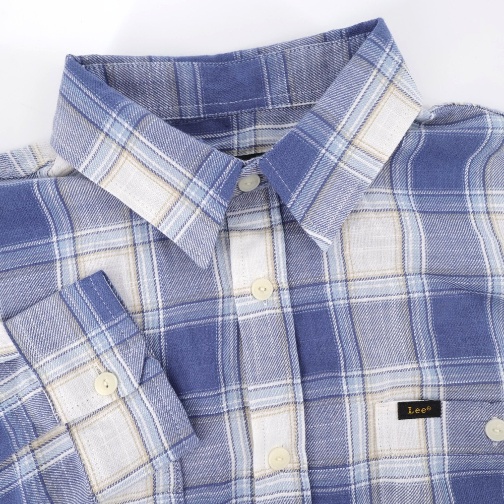 NEW Lee Regular Fit Plaid Button Down Sea Breeze Long Sleeve Mens Medium Shirt